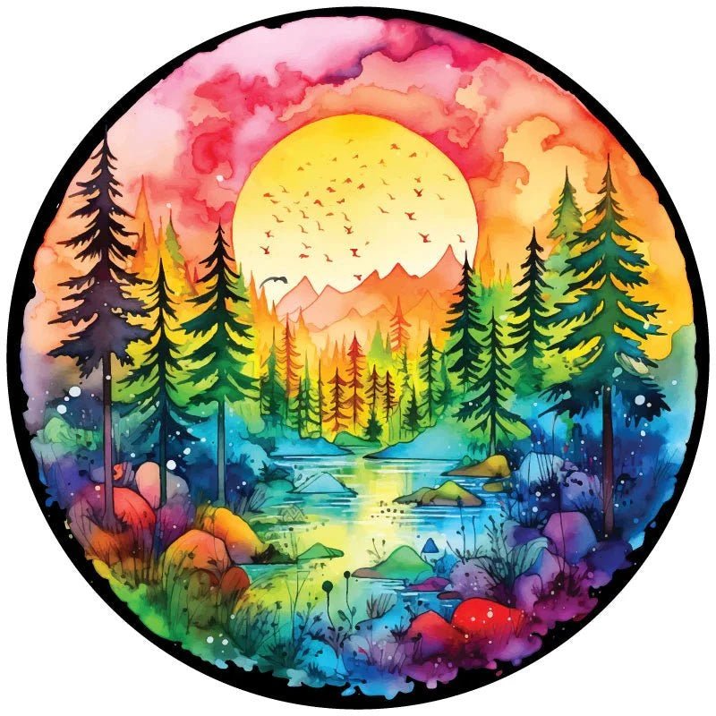 Watercolor Wilderness Spare Tire Cover - Goats Trail